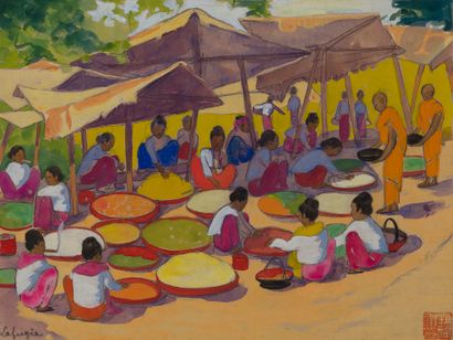 null Léa LAFUGIE (1890-1972)
Scène de marché à Mandalay en Birmanie
Encre, gouache...