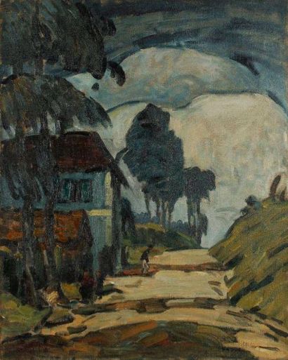 Abel BERTRAM (1871-1954) Sur la route Huile sur toile. Signée en bas à droite. 81...