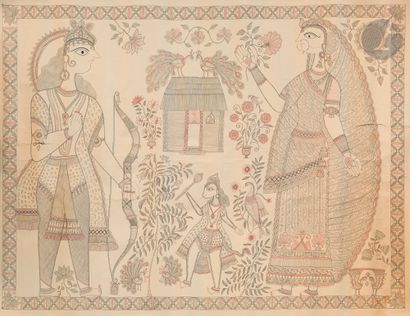 null Mahasundari Devi (1922-2013), deux grands dessins de style kashni, Inde du Nord-Est,...