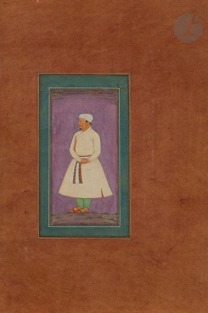 null Deux pages d’album ornées de portraits d’homme, Inde moghole, XVIIIe siècle
Gouaches...