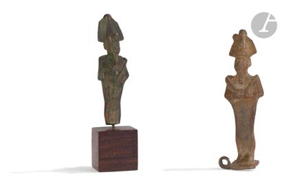 Deux Osiris dont un votif à bélier
Bronze.
Égypte,...
