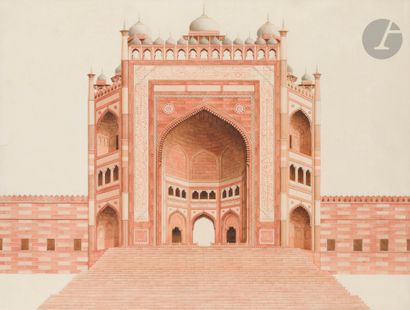 null Deux représentations de portes de monuments indiens, Inde, Company School, vers...