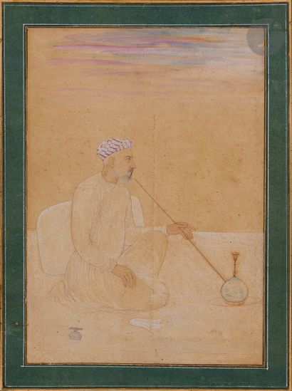 null Le fumeur de huqqa, Inde, probablement Delhi,vers 1800 
Dessin rehaussé de couleurs...