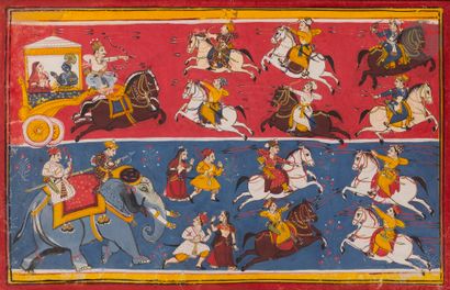 null Double scène de bataille, probablement Inde Centrale, Malwa, XVIIe - XVIIIe...