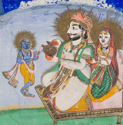 null L’acte de dévotion à Krishna enfant, Inde, fin XIXe siècle
Gouache et or sur...