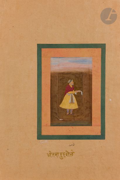 null Deux portraits légendés, Inde moghole, fin XVIIIe siècle
Pigments et or sur...