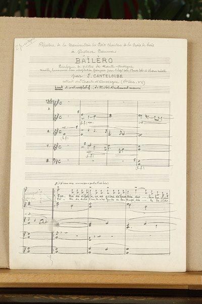 Joseph CANTELOUBE Manuscrit musical autographe signé, Báïlèro, 1941 ; titre et 3 pages...