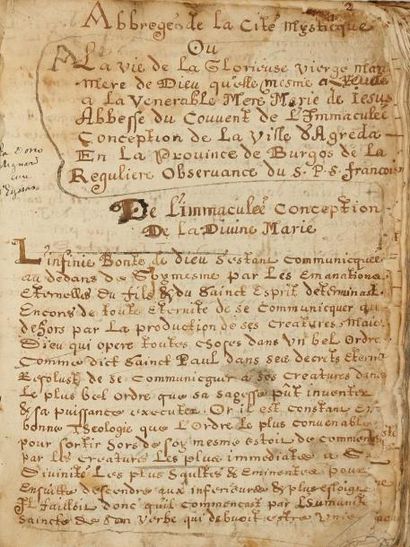 Maria de ÁGREDA (1602-1665) Religieuse et mystique espagnole. Manuscrit, Abbregé...