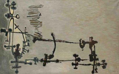 Paul ACKERMAN (1908-1981) Composition abstraite, 1955 Huile sur toile. Signée et...