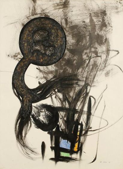 Jef BANC (né en 1930) Compsoition abstraite, 1957 Technique mixte sur papier. Signée...