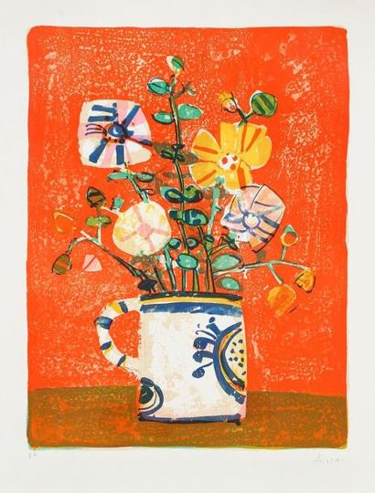 Paul AIZPIRI (né en 1919) Bouquet de fleurs Lithographie. Signée en bas à droite....