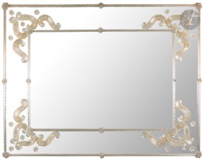 null Two Venetian glass mirrors, rectangular shape, with double frame and stylized...