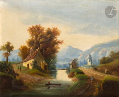 null School of the NORTH of the XIX century
Landscape by the riverside
Pair of original...