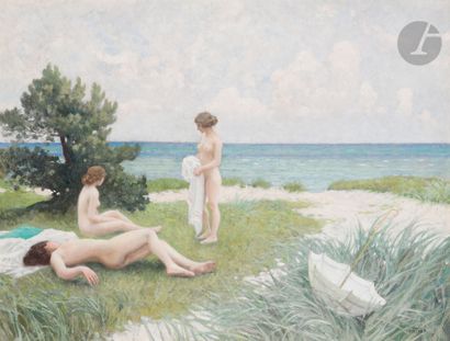 Paul FISCHER (1860-1934)
Bathers with a parasol
Oil...