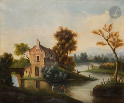 null School of the NORTH of the XIX century
Landscape by the riverside
Pair of original...