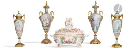 null Paris and Germany
Four porcelain vases, enamel and gilt bronze with polychrome...