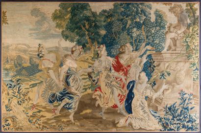 null Tapestry in silk, wool and metal threads, representing six women on a green...
