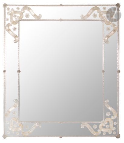 null Two Venetian glass mirrors, rectangular shape, with double frame and stylized...