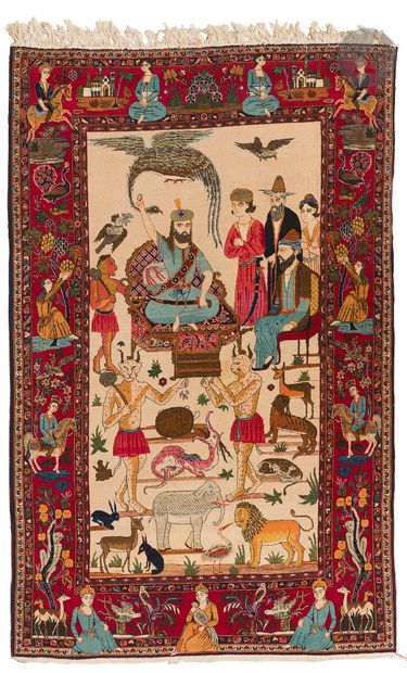 null KECHAN, XXth century, wool velvet, cotton warps and wefts.
Pair of carpets decorated...