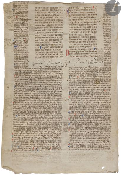 null [DROIT CANON]. [BONIFACE VIII] 
Bifeuillet manuscrit extrait du Sexte de Boniface...