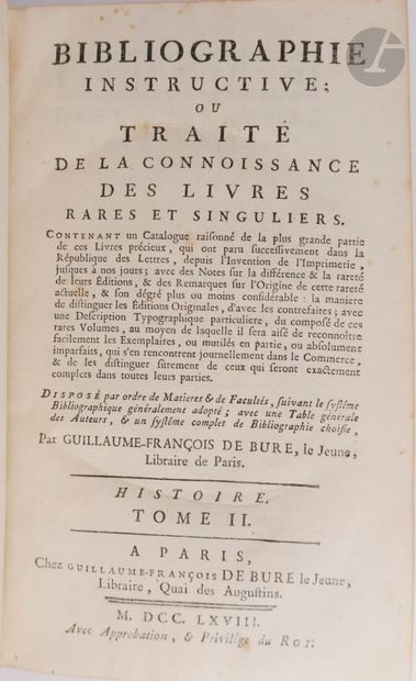 null DEBURE (Guillaume-François).
Bibliographie instructive : traité de la connoissance...
