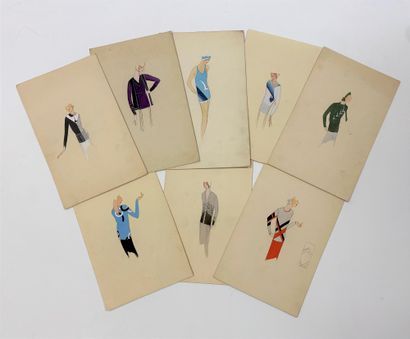 null Ensemble de soixante dessins de mode, années 1920
Mine de plomb, gouache et...