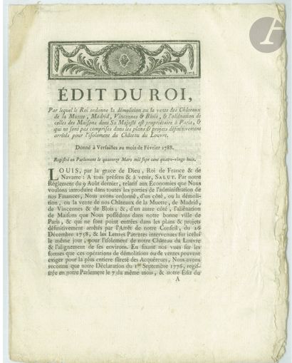 [CHÂTEAU DE LA MUETTE]
LOUIS XVI. Imprimé...