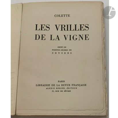null [HENRI DE ROTHSCHILD AND MARTHE RÉGNIER]
COLETTE.
The Birth of the Day. Novel.
Paris...