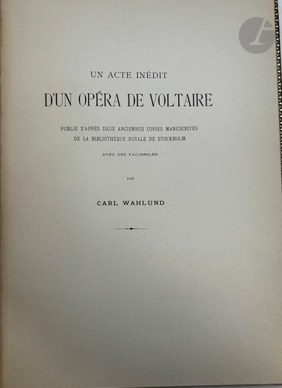 null [HENRI DE ROTHSCHILD -THEATRE]
THEATER. - VOLTAIRE.
An unpublished act by Voltaire....