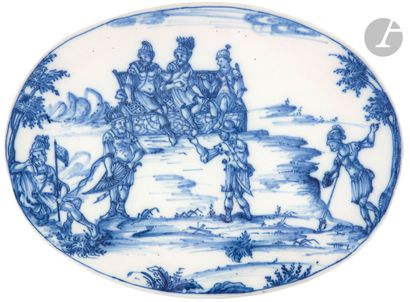 null ALCORA ?
Oval ornamental plate with plain edge in earthenware. Blue camaïeu...