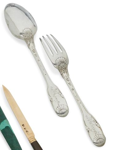 null ANGERS 1747 - 1748
Rare silverware. Model with foliated net in chasing and double...