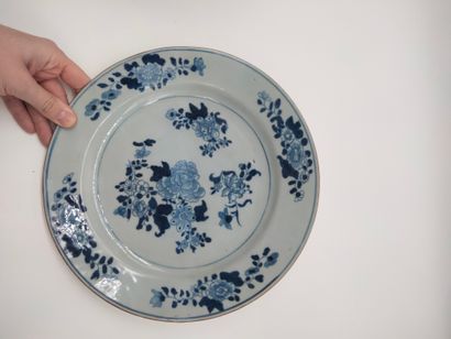 null Grands bol et assiette en porcelaine bleu blanc, Chine XVIIIe siècle, Compagnie...