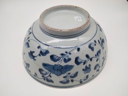null Grands bol et assiette en porcelaine bleu blanc, Chine XVIIIe siècle, Compagnie...