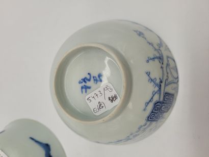 null 2 bols en porcelaine, Chine, XXe siècle
A décor bleu blanc de grues sous un...
