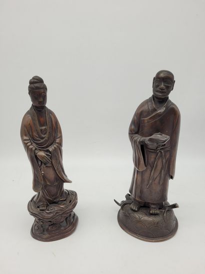 2 statuettes en alliage de cuivre, Chine,...