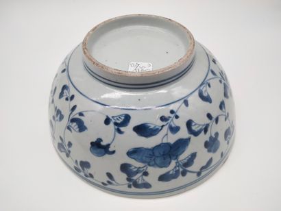 null Grands bol et assiette en porcelaine bleu blanc, Chine XVIIIe siècle, Compagnie...