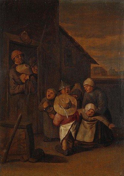 Attribué à Pieter de BLOOT (1601-1658) Le concert de jeunes enfants. Panneau de chêne,...