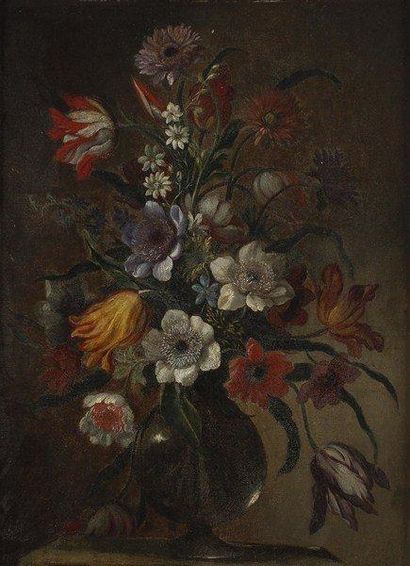 Ecole italienne du XVIIIe siècle Bouquet de fleurs. Huile sur toile. 60,5 x 45 cm....