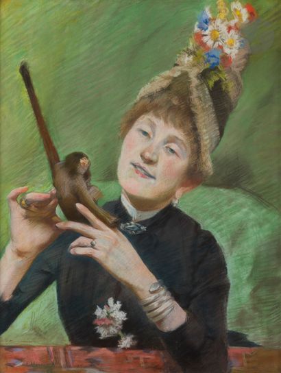 null Étienne Adolphe MOREAU-NÉLATON (Paris, 1859 - 1927)
La Dame au singe, 1885
Pastel.
Signé...