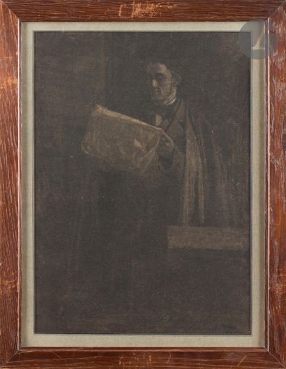 null Charles SELLIER (Nancy, 1830 - 1882)
Portrait d’homme au journal 
Fusain, craie...