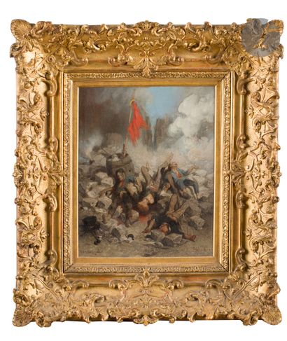 null Louis-Adolphe HERVIER (Paris, 1818 - 1879)
The Barricade, 1848
Oil on panel.
Signed...
