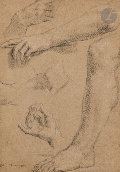 null Jean-Baptiste de CHAMPAIGNE 
(Bruxelles, 1631 - Paris, 1681)
Étude de mains,...