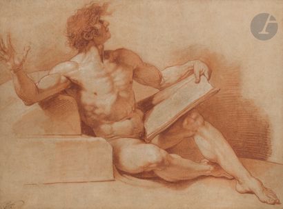 null François-André VINCENT (Paris, 1746 - 1816)
Homme assis tenant un livre, étude...