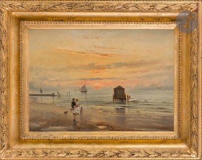 null Eugène LE POITTEVIN (Paris, 1806 - 1870)
A Norman beach, summer evening
Paper...