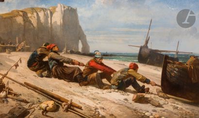 null Eugène LE POITTEVIN (Paris, 1806 - Paris, 1870)
The Hauling of a Canoe, souvenir...