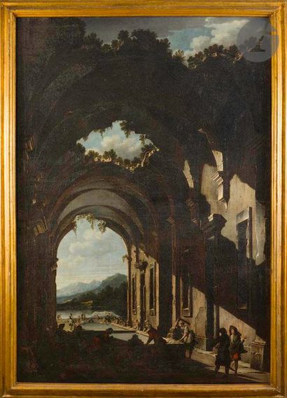 null Niccolo CODAZZI (Naples, 1642 - Genoa, 1693)
The Inn in the ruins; Washerwomen...