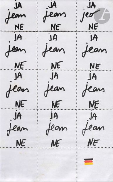 null Jean DUPUY (1925-2021)
JA - jean - NE, around 1992
Felt pen on perforated stamp...