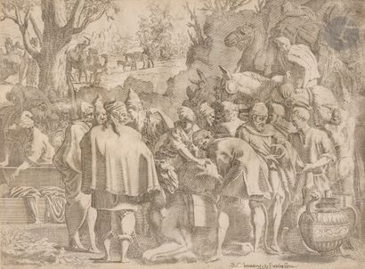 null Léon Davent (actif entre 1540 et 1556)
Des hommes assemblés autour d’un chameau...