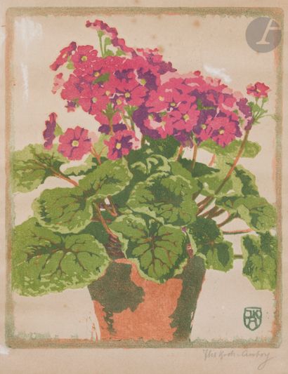null Ilse Koch-Amberg (allemande, 1869-1934) 
Géraniums. Vers 1920. Bois gravé. 235 x 302....