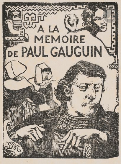  George-Daniel de Monfreid (1856-1929)
À la mémoire de Paul Gauguin. 1917. Bois gravé.... Gazette Drouot